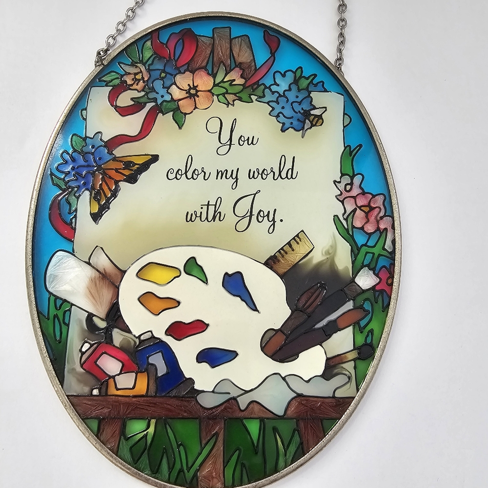 Joan Baker Designs Hand-Painted Glass Suncatcher - "You Color My World With Joy"